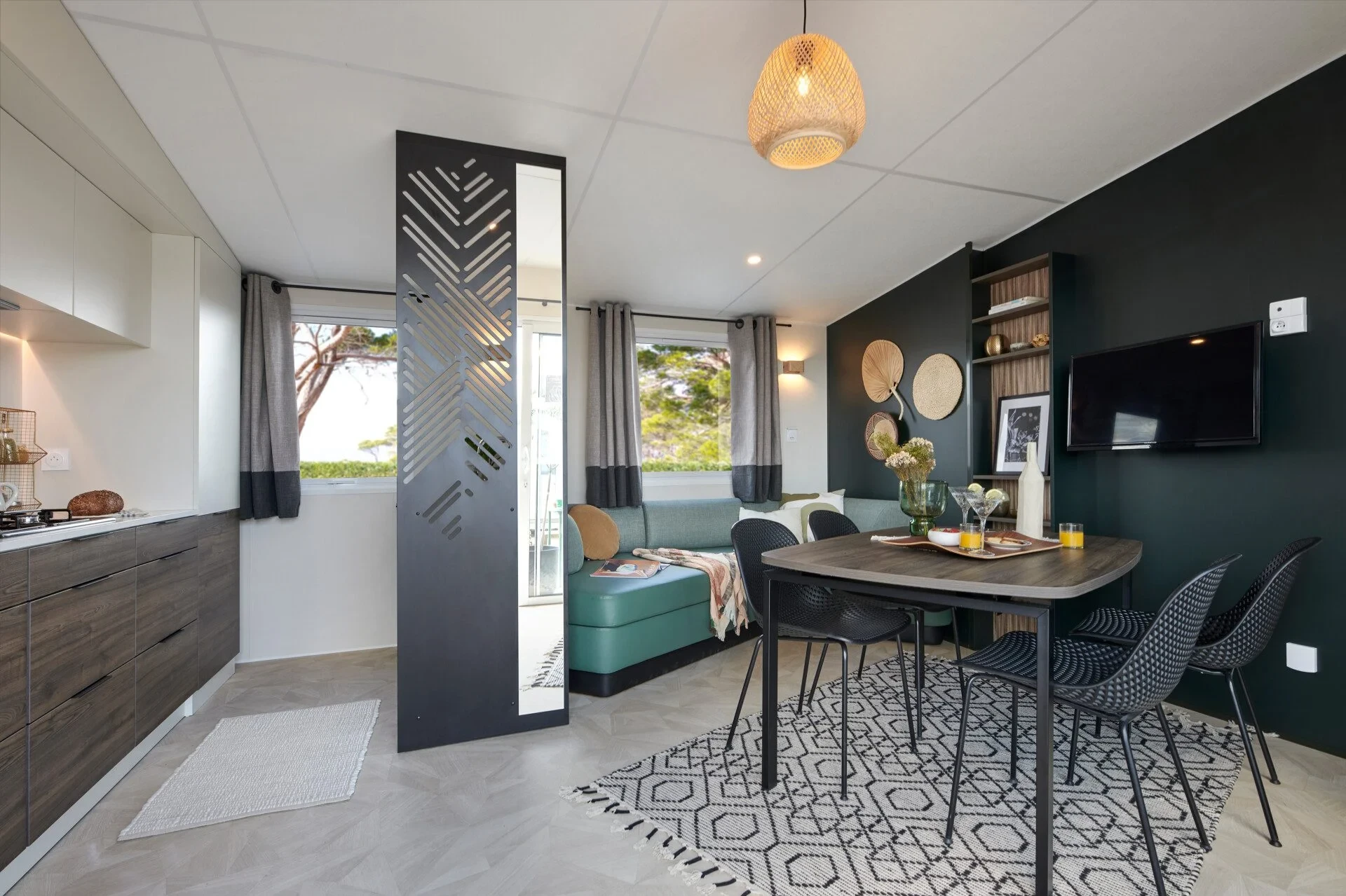 camping les embruns mobil home duotello cuisine sejour